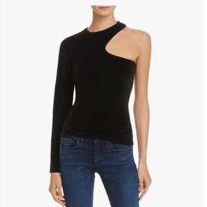 T by Alexander Wang Black Velour Asymmetric Open Cold Shoulder 1 Sleeve Shirt